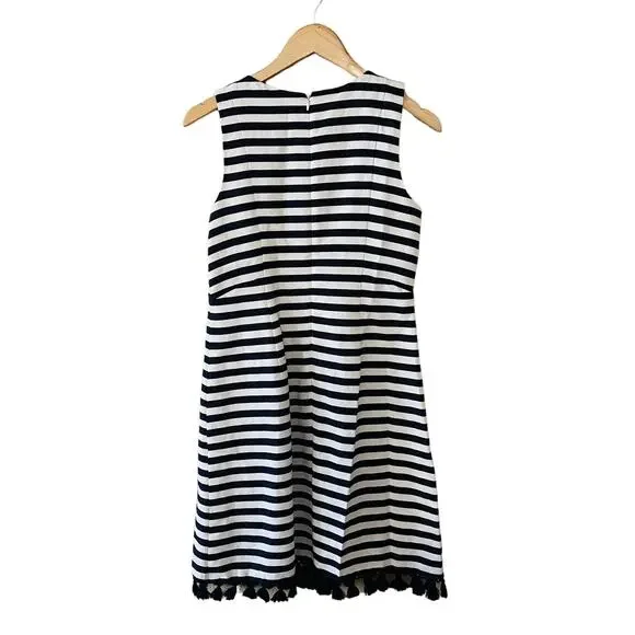 Eliza J Linen Blend Striped Tassel Hem Dress Size 6 NEW Blue White - Picture 3 of 10